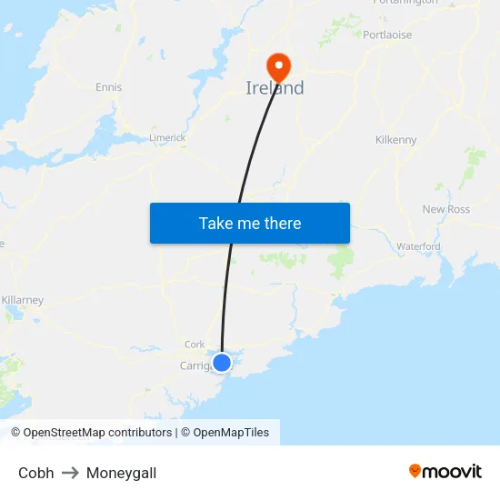 Cobh to Moneygall map