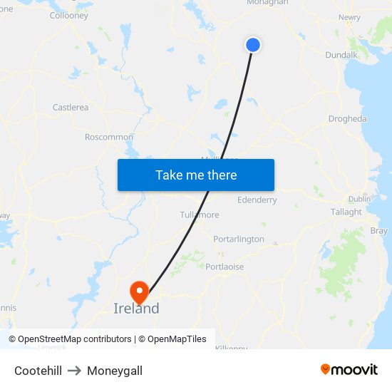 Cootehill to Moneygall map