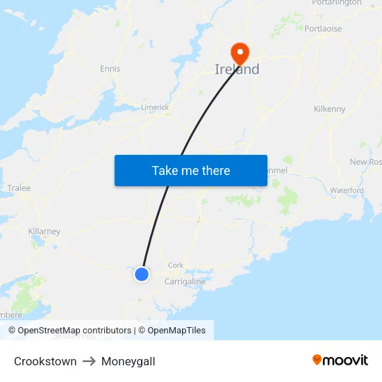 Crookstown to Moneygall map