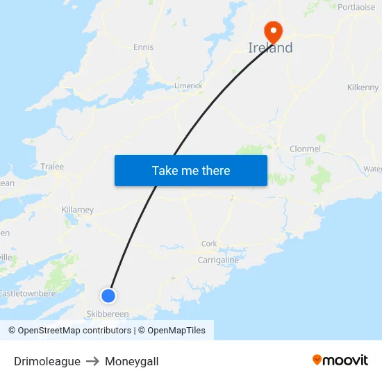 Drimoleague to Moneygall map