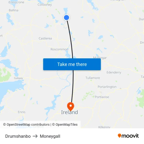 Drumshanbo to Moneygall map