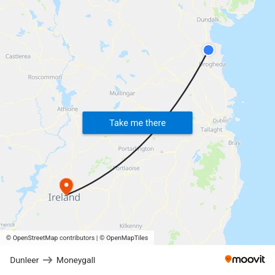 Dunleer to Moneygall map
