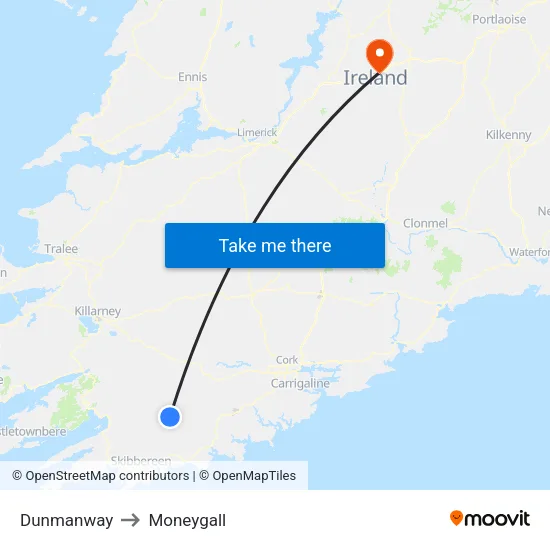 Dunmanway to Moneygall map
