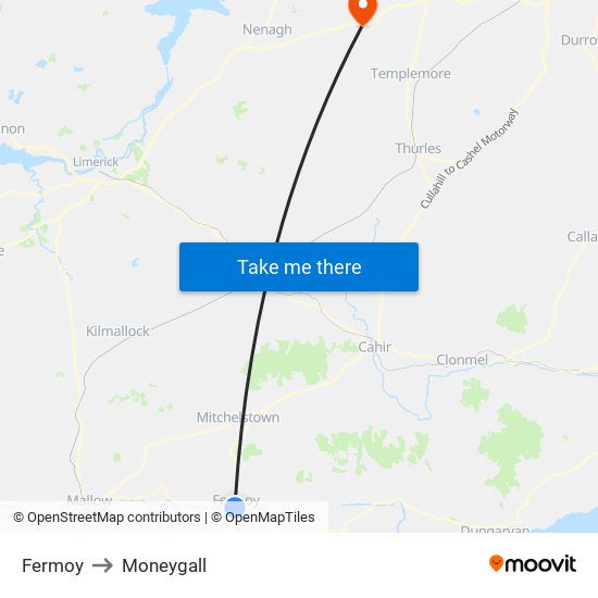 Fermoy to Moneygall map