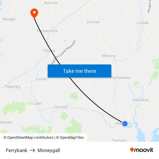 Ferrybank to Moneygall map