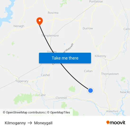 Kilmoganny to Moneygall map