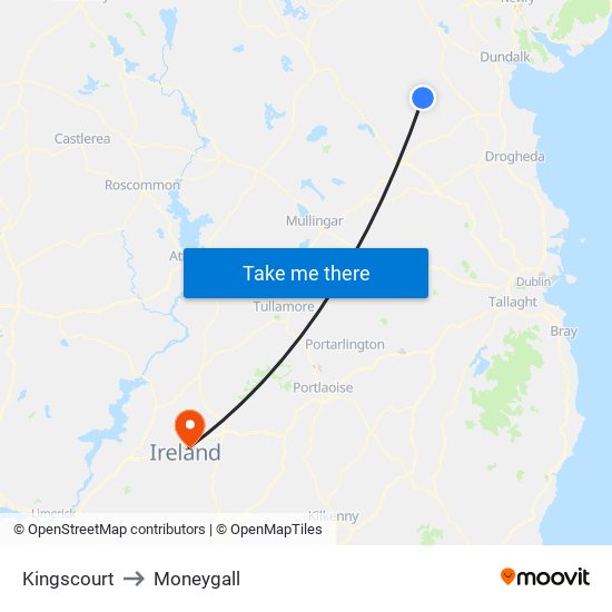 Kingscourt to Moneygall map