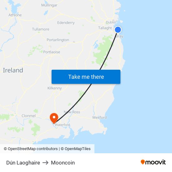 Dún Laoghaire to Mooncoin map