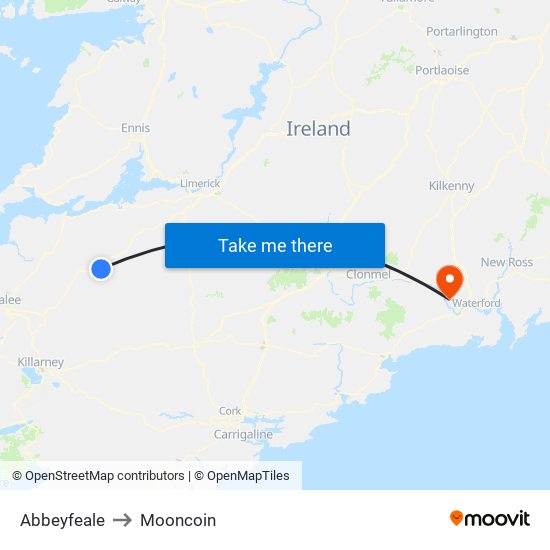 Abbeyfeale to Mooncoin map