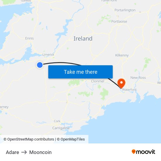 Adare to Mooncoin map