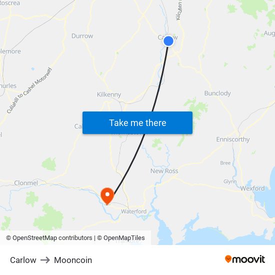 Carlow to Mooncoin map