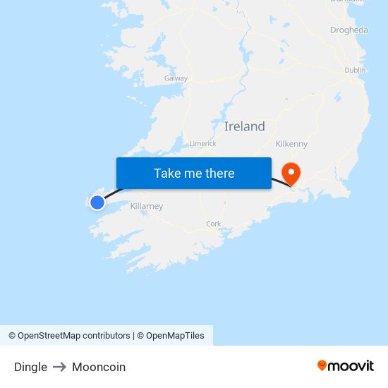 Dingle to Mooncoin map