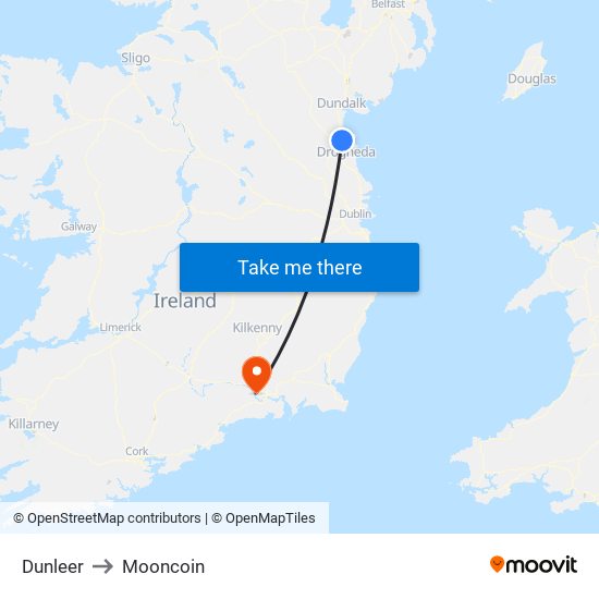 Dunleer to Mooncoin map