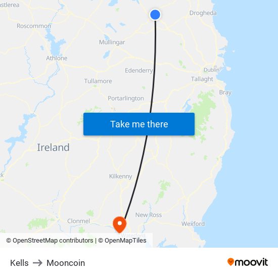 Kells to Mooncoin map