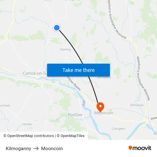 Kilmoganny to Mooncoin map