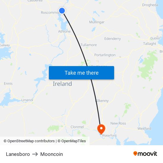 Lanesboro to Mooncoin map