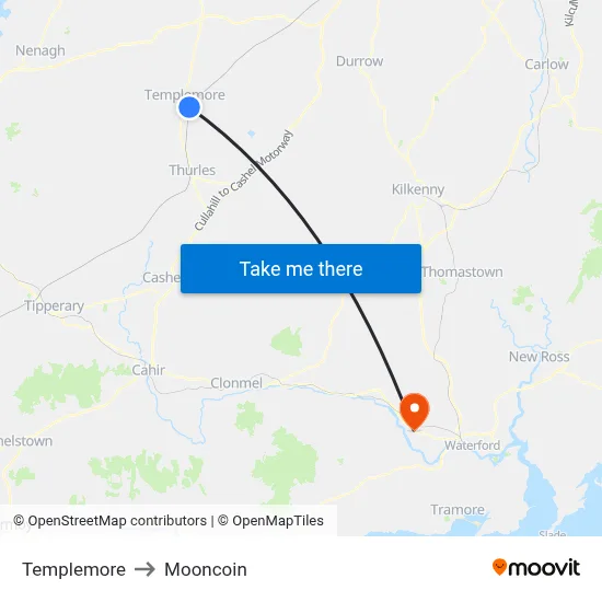 Templemore to Mooncoin map