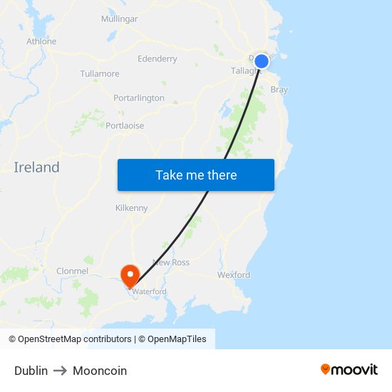 Dublin to Mooncoin map