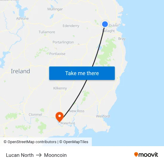 Lucan North to Mooncoin map