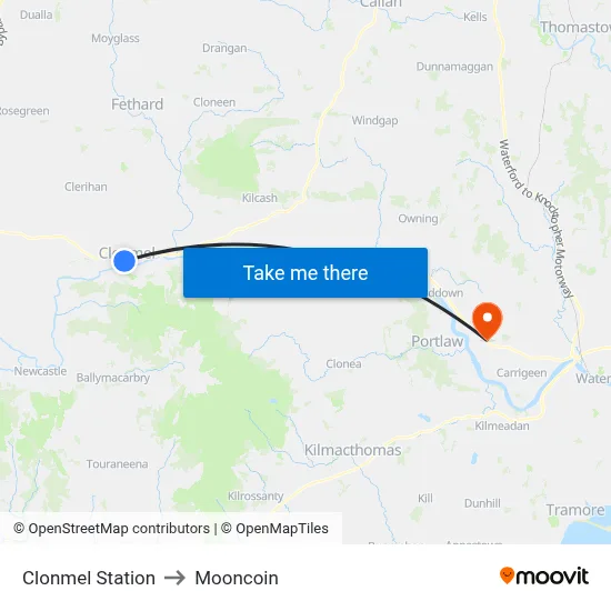 Clonmel Station to Mooncoin map