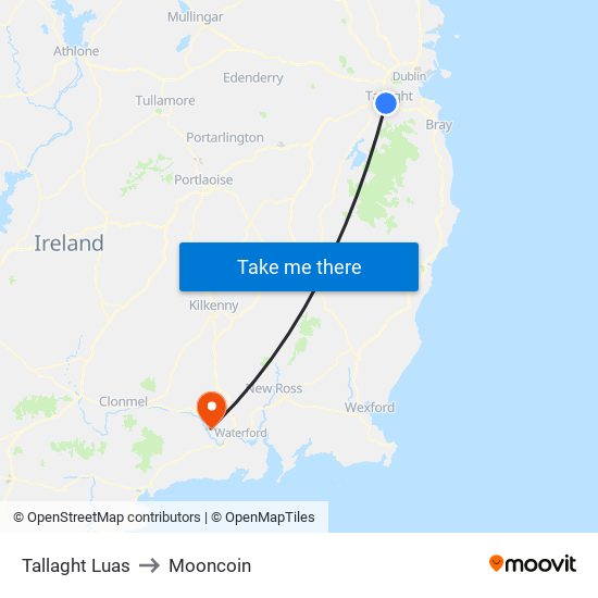 Tallaght Luas to Mooncoin map