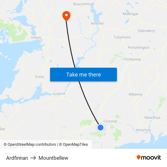 Ardfinnan to Mountbellew map