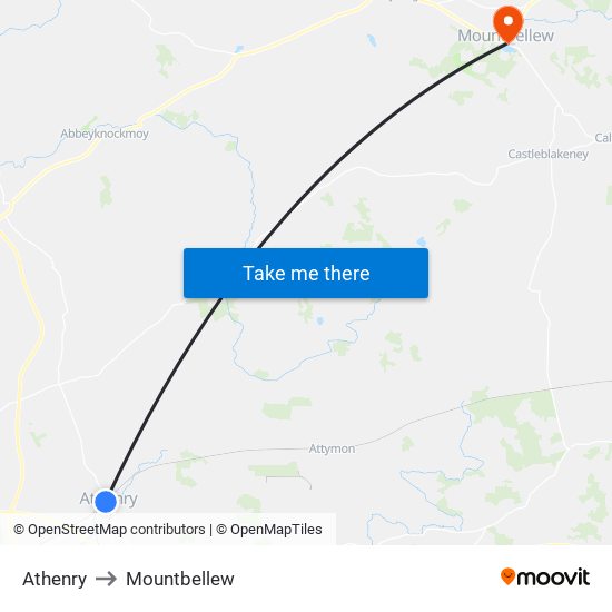 Athenry to Mountbellew map