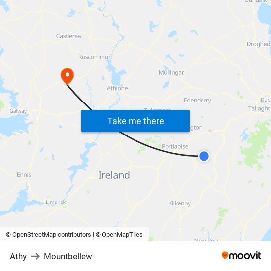 Athy to Mountbellew map