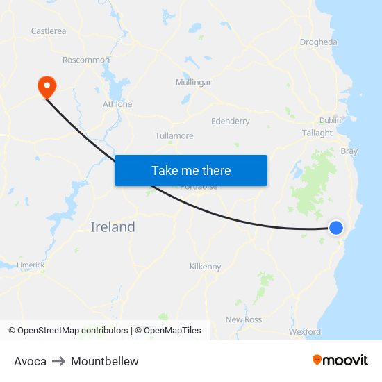 Avoca to Mountbellew map