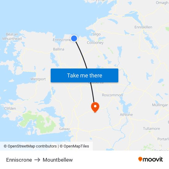 Enniscrone to Mountbellew map