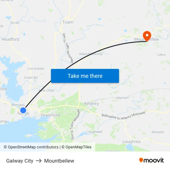 Galway City to Mountbellew map