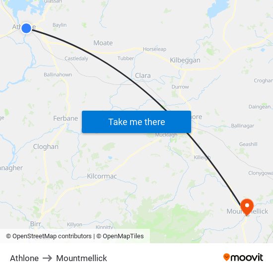 Athlone to Mountmellick map