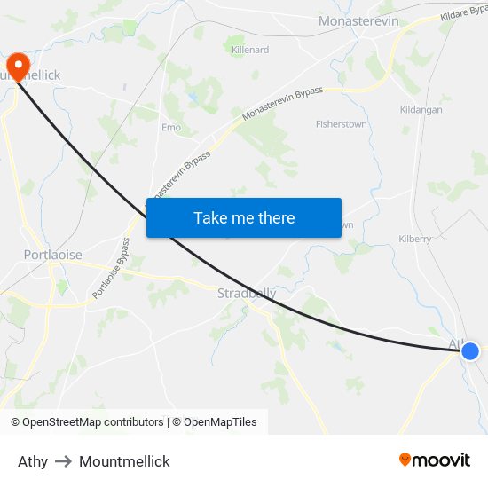 Athy to Mountmellick map