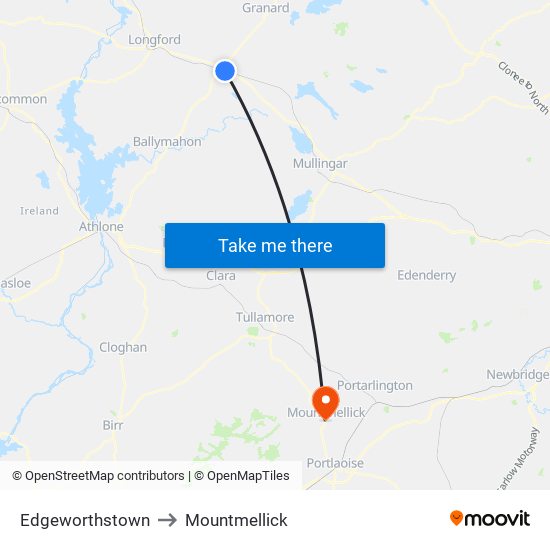 Edgeworthstown to Mountmellick map