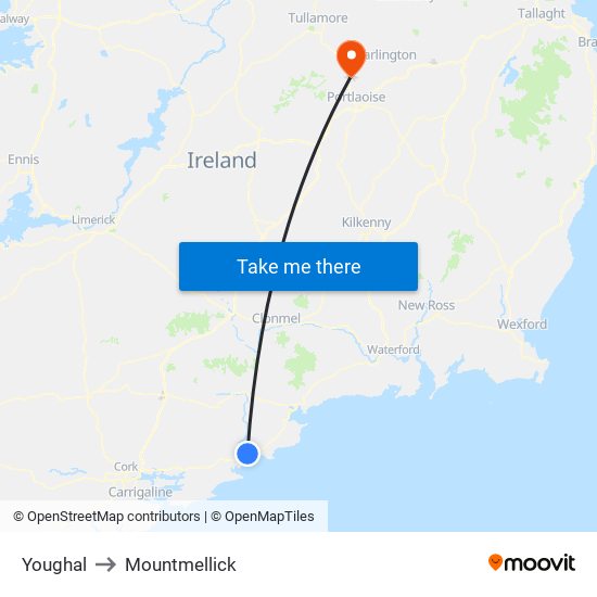 Youghal to Mountmellick map