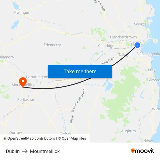 Dublin to Mountmellick map