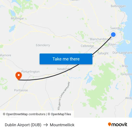 Dublin Airport (DUB) to Mountmellick map