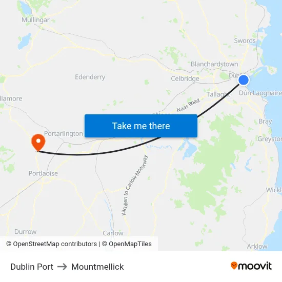 Dublin Port to Mountmellick map