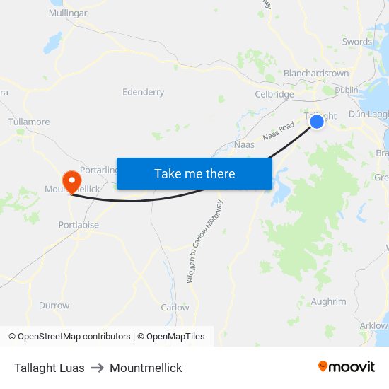 Tallaght Luas to Mountmellick map