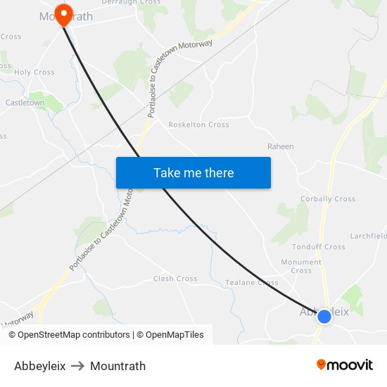 Abbeyleix to Mountrath map