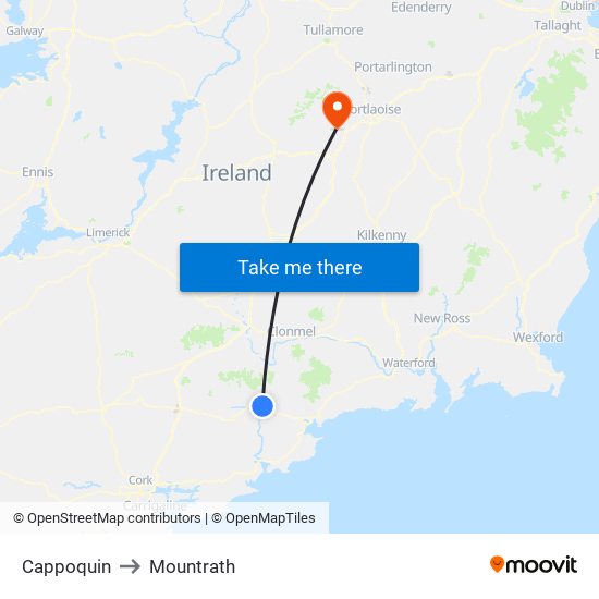 Cappoquin to Mountrath map