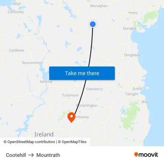 Cootehill to Mountrath map