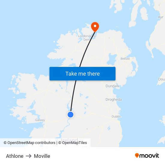 Athlone to Moville map