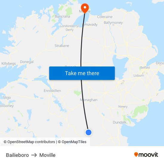 Bailieboro to Moville map