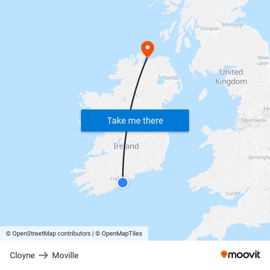 Cloyne to Moville map