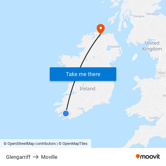 Glengarriff to Moville map