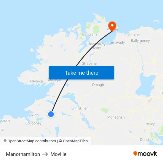 Manorhamilton to Moville map