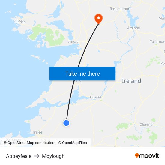 Abbeyfeale to Moylough map