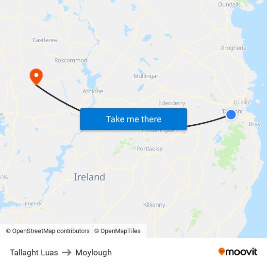 Tallaght Luas to Moylough map