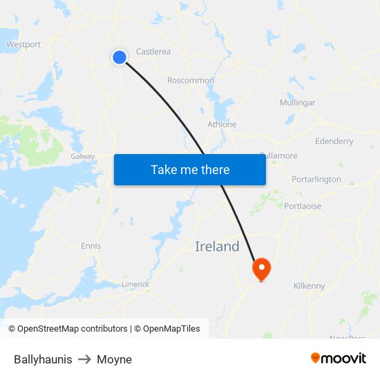 Ballyhaunis to Moyne map